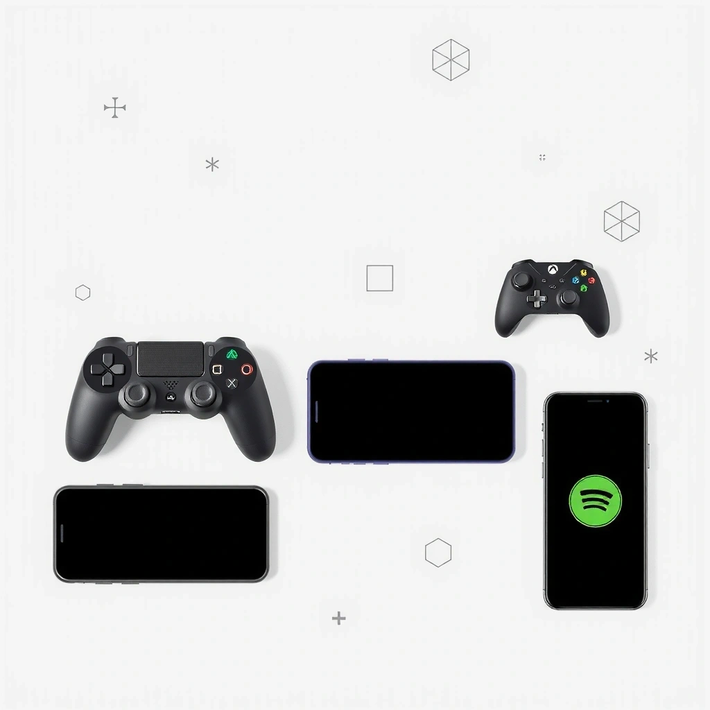 Gaming development studio background with mobile devices